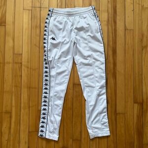 Kappa Track Pants White Black Logo Tape Athletic Joggers Youth 16 Years / Men XS